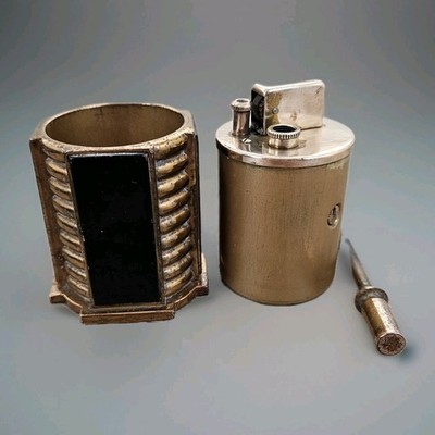 Antique Pre-War Ronson Touch Tip Turret Style Table Lighter Newark, NJ Art Metal