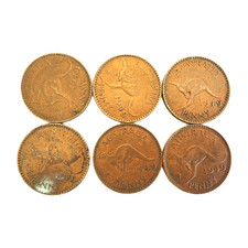 6X 1949 Penny Coin Australian King George Circulated Predecimal