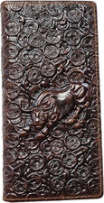Genuine Leather Bifold Long Wallet for Men, Retro Vintage Embossed Clutch with Z