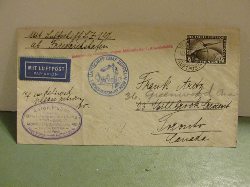 GRAF ZEPPELIN 1929 "INTERUPPTED FLIGHT" ENVELOPE