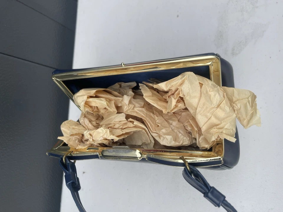 Cartera vintage de mujer de 1980 con adornos dorados azules Foto 4 de 4