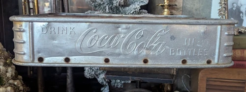 Vintage Coke Coca Cola Metal Original Stadium 24 Bottle Carrier Rice Lake Wi