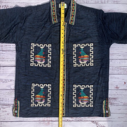 Vintage Guatemalan Handwoven Embroidered Aztec Quetzal Bird Shirt Folk Art - Picture 6 of 6