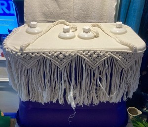 Macrame Cat Hammock Handmade with Suction Cups 22” X 12” Removable Pad EUC