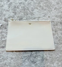 Tom Ford TF White Faux Leather Flat Pouch Slim Clutch Cosmetic Bag  Case NWT