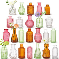 24Pcs Colorful Glass Bud Vases Set | Vintage Textured, Small Flower