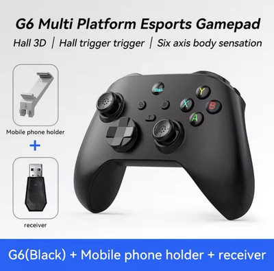 G6 Wireless USB Gamepad Black Hall Trigger Joystick Six Axis Receiver Holder