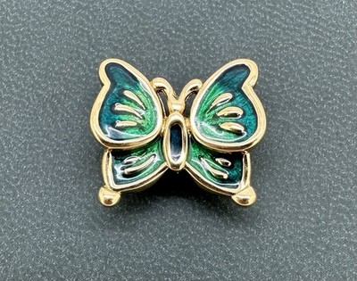 SCHÖNER signierter Anhänger 14K Gelbgold grün emailliert Schmetterlingsform