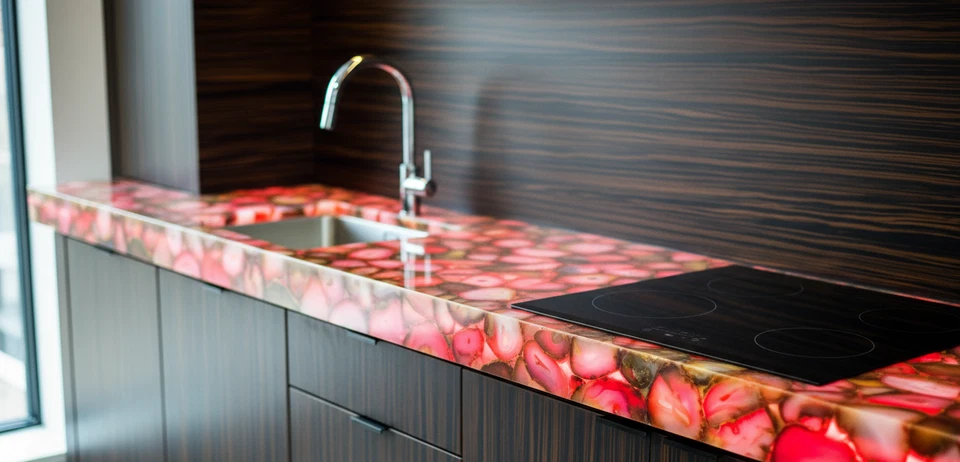 Natural Pink Agate Kitchen or Vanity Countertop – Handmade Gemstone Surface - Image 2 of 4