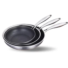 LOLYKITCH 8-10-12 Inch Hybrid Tri-Ply Stainless Steel Non-Stick Frying Pan Se...