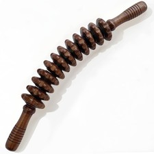 Wooden Curved Handheld Roller Stick Massager - 12 Rollers Wood Therapy Tool f...