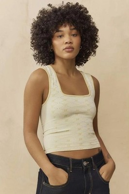 Urban Outfitters Iets Frans Monogram Square Neck Tank Vest Top Beige Size Med