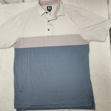 FootJoy Polo Shirt Mens Large Blue White Colorblock Golf Performance Stretch