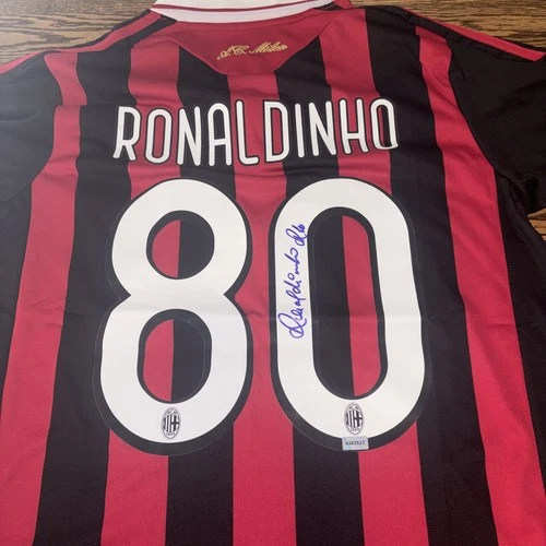 Ronaldinho Autographed AC Milan Adidas Soccer Jersey COA GCOA SIZE M