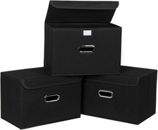 Fabric Foldable Collapsible Storage Cube Bin Organizer Basket with Lid, Handles,