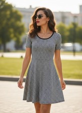 UNIQLO Stretch Black Geometric Print Fit & Flare Dress Size Small