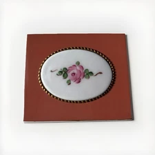 Vintage Rex Fifth Avenue Guilloche Pink Enamel Rose Powder Compact