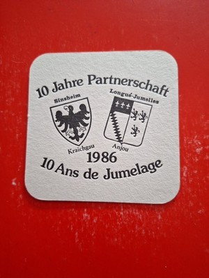 Beer mat 1986 Sinsheim-Longue Jumelles-Palmbräu Zorn