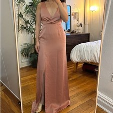 NEW Anthropologie BHLDN Piper V-Neck Side Slit Satin Gown Dress in Sedona US 6