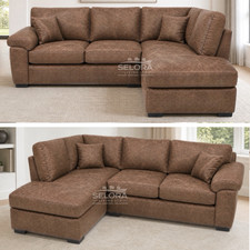 Amalfi Oakland Faux Leather Suede Corner Sofa L Shaped Left Right Hand Tan Brown