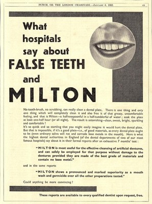 Original 1932 Reklame MILTON Falsche Zähne Zahnersatzreiniger Vintage Zahnarzt Print Ad