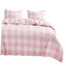 - Gingham Comforter Set, Plaid Buffalo Check Checkered Cottagecore Full Pink