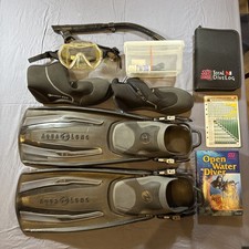 Snorkel Set Adult Fins Mask Aqua Boots Diving Book And Log Bag Included