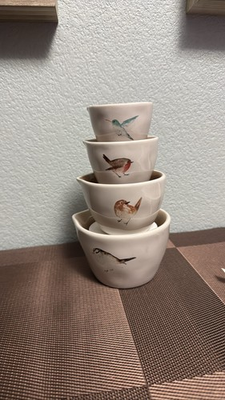 #ad Rae Dunn Bird Ceramic Measuring Cups Set 4 $21.99