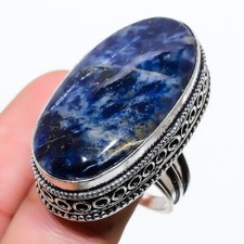 Blue Sodalite Gemstone Handmade 925 Sterling Silver Jewelry Ring Size 9 US