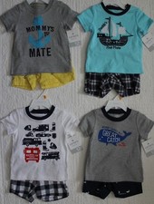 NEW BABY BOYS CARTERS 2 PIECE SET SHIRT AND SHORTS CARS PIRATE BOAT WHALE