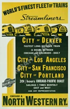 North Western Railway Streamliner vintage train travel poster 12x18