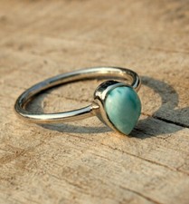 Natural Larimar Stone 8X10MM Gemstone 925 Sterling Silver Handmade Ring For Gift