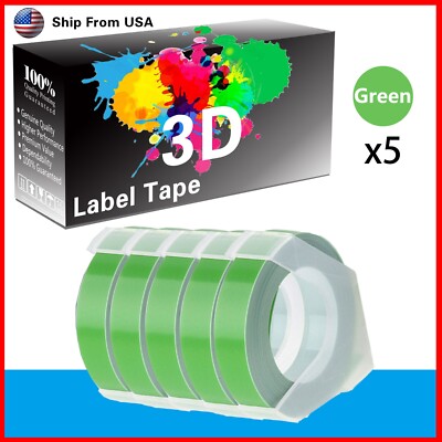 5 Rolls Green Label Tape 3D Compatible for Dymo 20008 Dymo 20008CP Label Makers