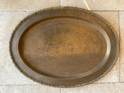 Vintage handgefertigte chinesische Messing Wandrelief Tablett FU oder Glück Vogel & Katze Dekor