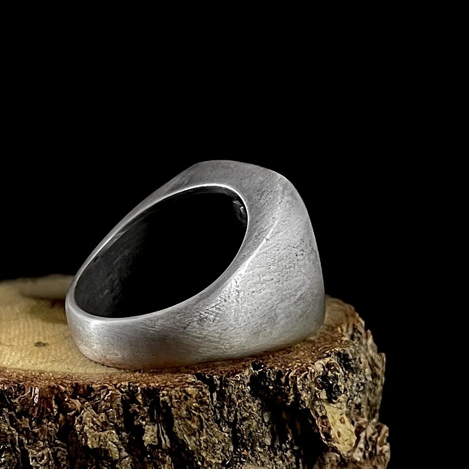 Heavy Sterling Silver Signet Ring for Men Matte Finish Premium Male Jewelry - Image 4 of 4