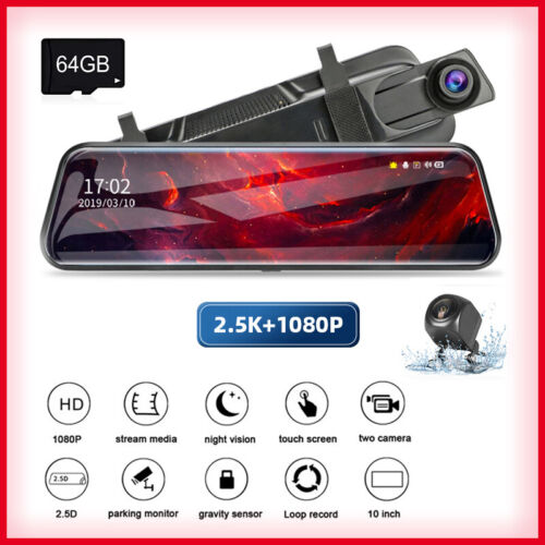 10" HD 1080P Dual Lens Car DVR Dash Cam Video Camera Recorder Rearview Mirror US - Picture 1 of 8