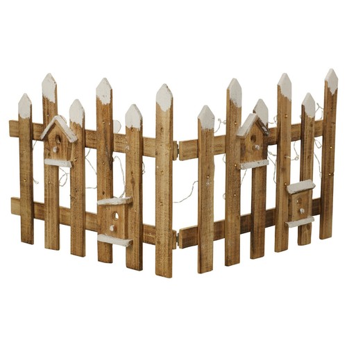 Rustic Wooden Fence 30 LED Lights Christmas Tree Skirt Stand Cover Brown Set 2 - Picture 5 of 7