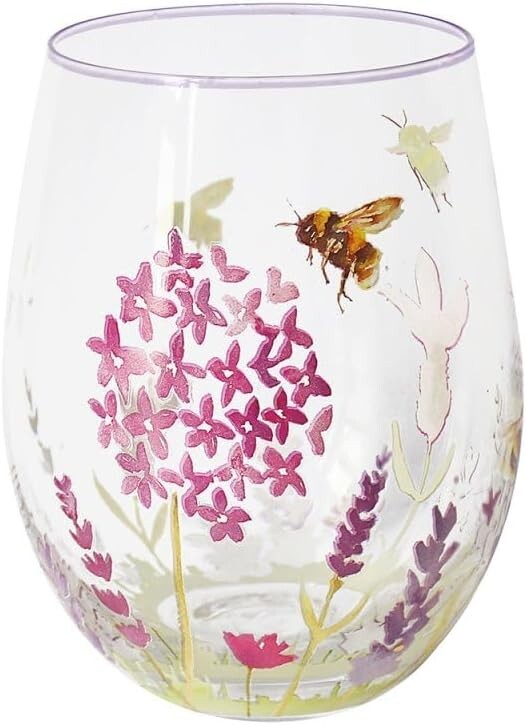 Lavender and Bees Floral Large Stemless Gin & Tonic Cocktail Tumbler Glass Gift