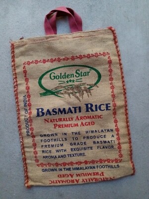 VINTAGE BASMANTI RICE BAG BURLAP WITH HANDLES & ZIPPER STACHEL DECOR HOME