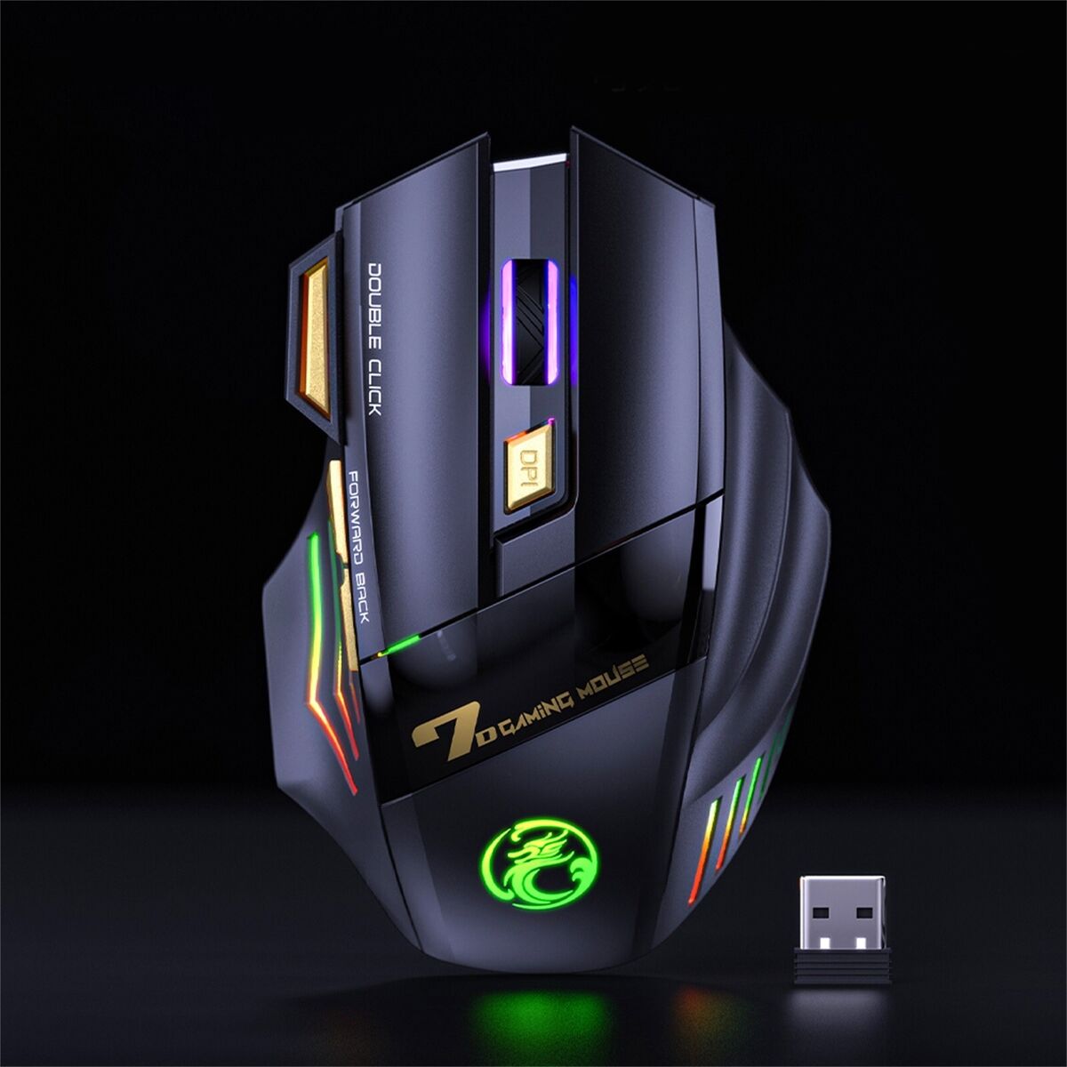 RPM Euro Games USB Wireless Gaming Mouse Rechargeable Black, 3200 DPI, RGB Backlit