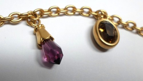 Vintage SWAROVSKI CRYSTALS TWO STRAND TOGGLE BRACELET Faux Amethyst & Topaz 7" L - Picture 3 of 11