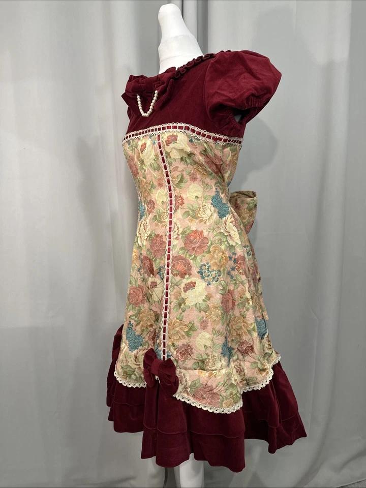 Vestido Body Line Vintage Terciopelo Estampado Alfombra Floral Victoriano Art Deco Perla A17 Foto 3 de 4