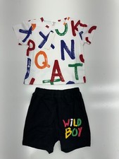 Shein White Black Graphic Print Short Sleeve Shorts Set Boys Size 2-3 Years
