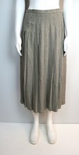 VINTAGE WOMEN'S BLACK  BEIGE PLEATED MIDI SKIRT - SIZE 8