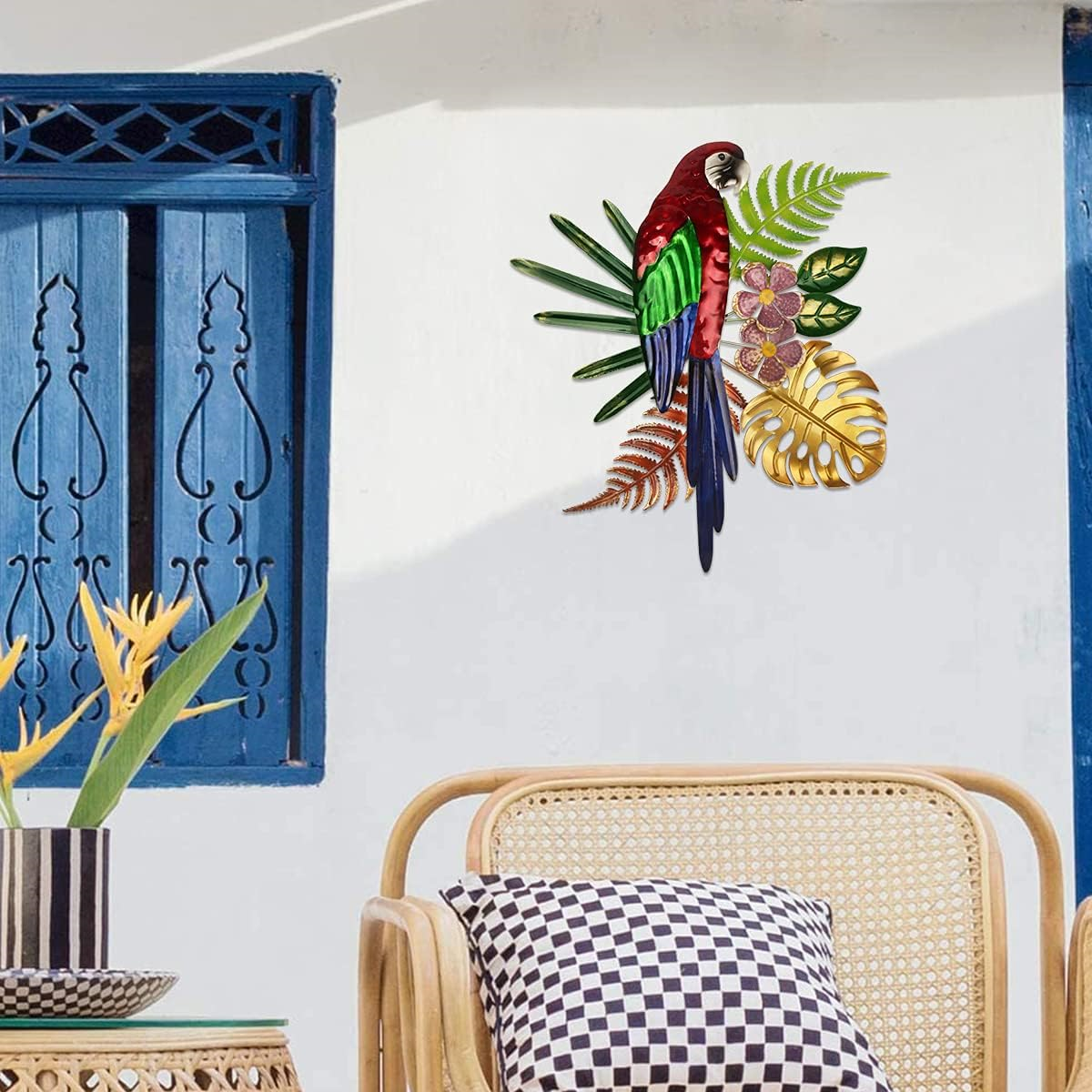 YiYa 41CM Metal Parrot Decor Metal Parrot Wall Decor Metal Parrot Wall