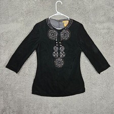 Tory Burch Women's Black Velvet Beaded Top Size 2 Statement Chic