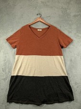ENTRO Womens XL Brown Dress Beige Colorblock Knit Shift DressShort Sleeve Ladies