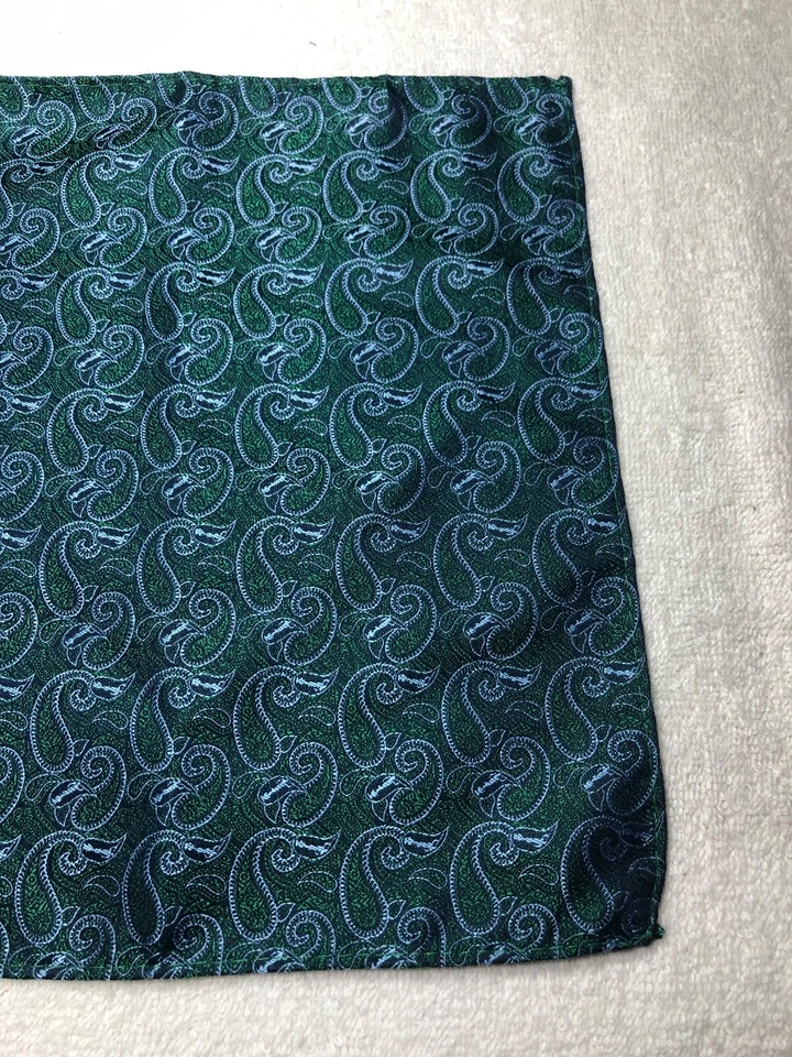 MENS POCKET SQUARE HANDKERCHIEF 100% POLYESTER 10" X 10" GREEN AND GRAY - Image 3 of 4