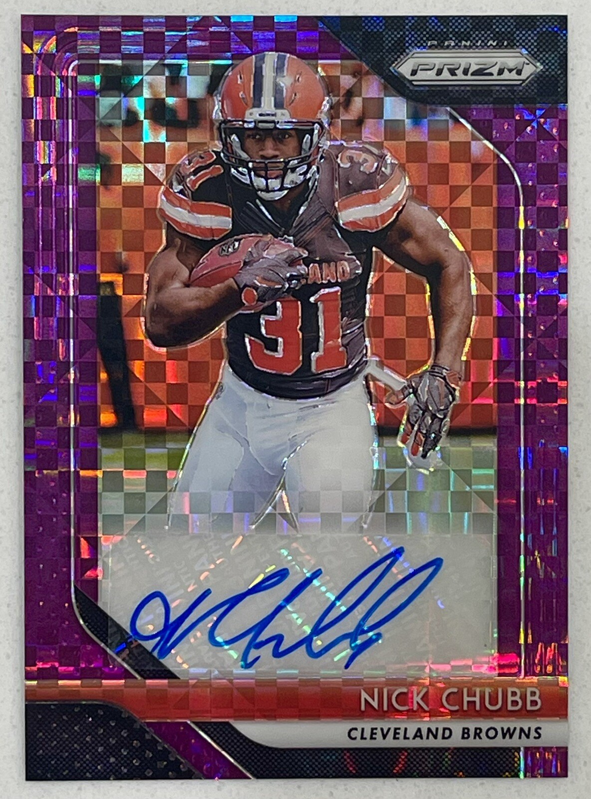 2018 Prizm Nick Chubb Purple Auto /49 Gem Mint Condition