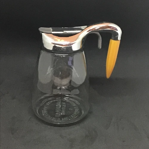 Vintage Federal Glass Syrup Pitcher Gold Bakelite And Chrome Handle